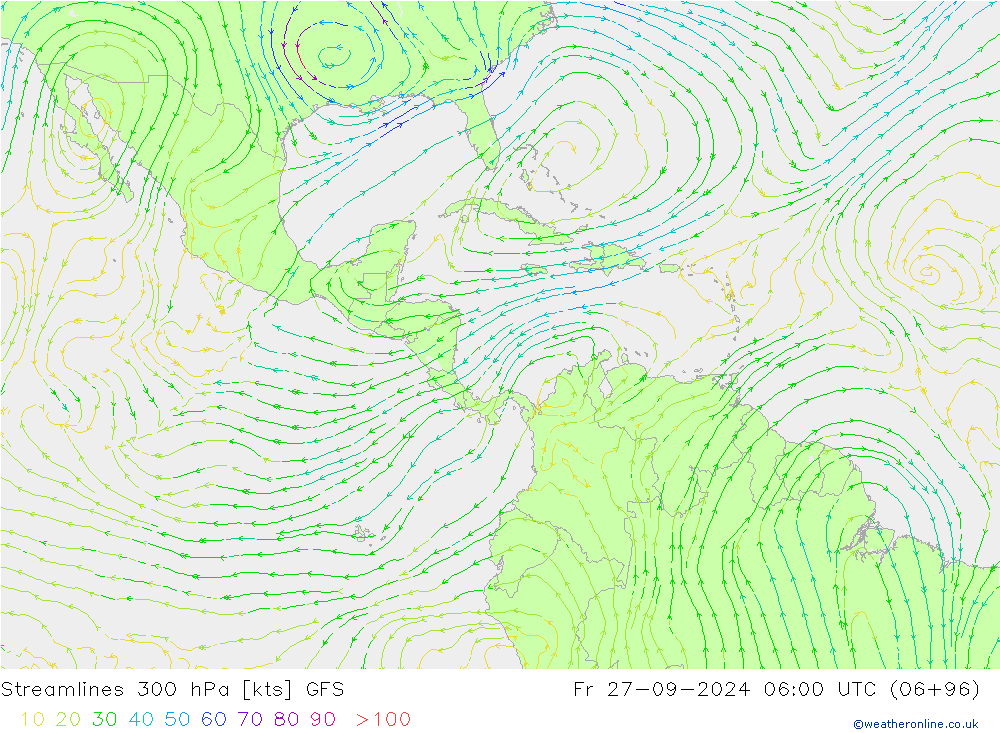 Rüzgar 300 hPa GFS Cu 27.09.2024 06 UTC