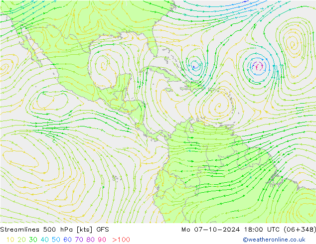 Streamlines 500 hPa GFS Mo 07.10.2024 18 UTC