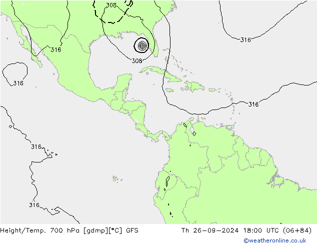 Geop./Temp. 700 hPa GFS jue 26.09.2024 18 UTC