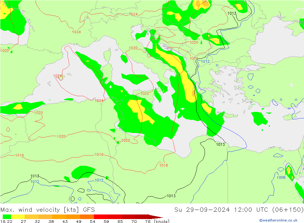 Max. wind velocity GFS dim 29.09.2024 12 UTC