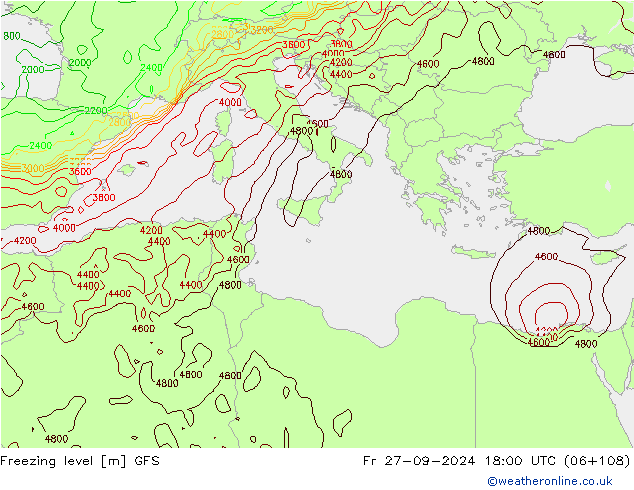 Freezing level GFS  27.09.2024 18 UTC