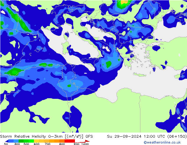 Storm Relative Helicity GFS dim 29.09.2024 12 UTC