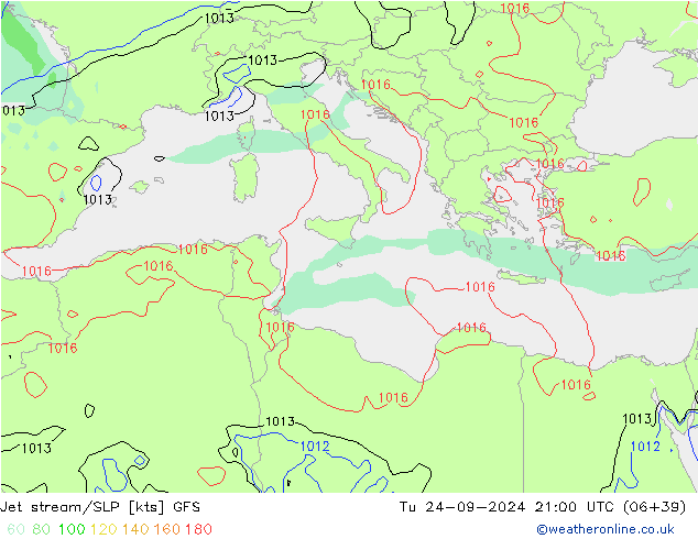 Jet stream/SLP GFS Tu 24.09.2024 21 UTC