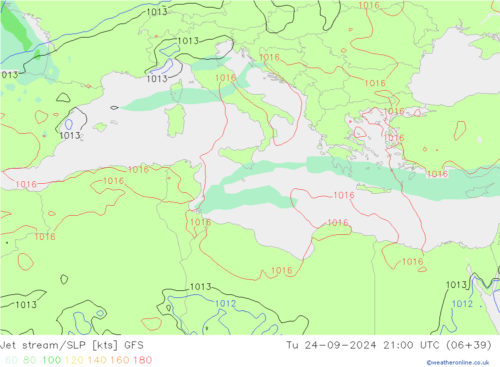 Jet stream/SLP GFS Tu 24.09.2024 21 UTC