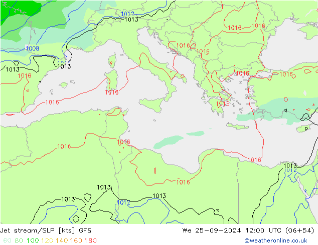 Prąd strumieniowy GFS śro. 25.09.2024 12 UTC