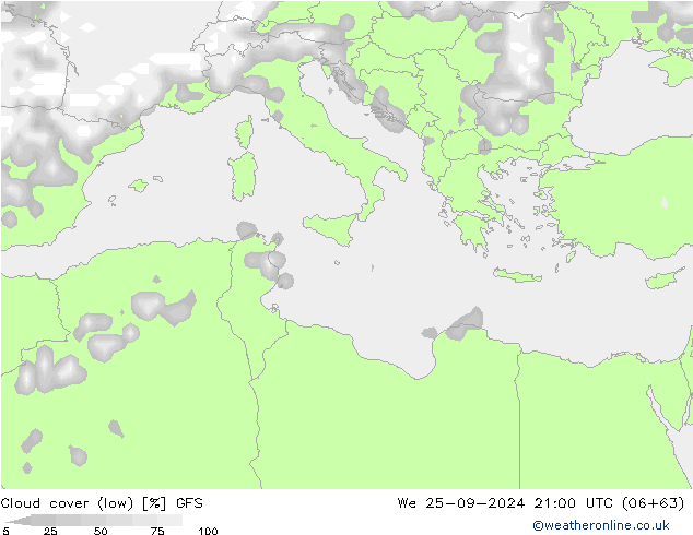 nuvens (baixo) GFS Qua 25.09.2024 21 UTC