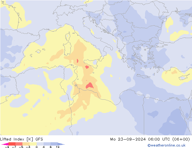 Lifted Index GFS Mo 23.09.2024 06 UTC