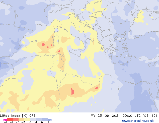 Lifted Index GFS Qua 25.09.2024 00 UTC