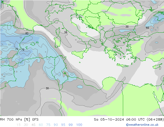 Humidité rel. 700 hPa GFS sam 05.10.2024 06 UTC