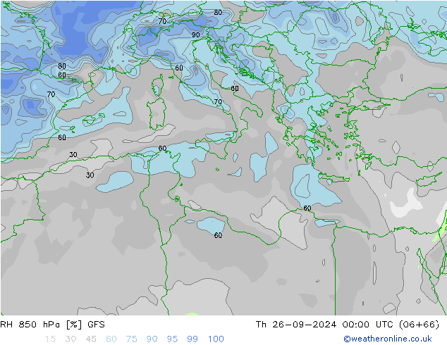 RH 850 hPa GFS czw. 26.09.2024 00 UTC