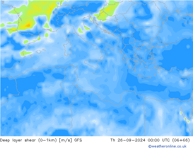 Deep layer shear (0-1km) GFS Th 26.09.2024 00 UTC