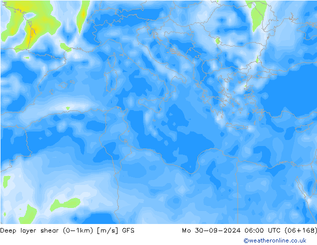 Deep layer shear (0-1km) GFS Seg 30.09.2024 06 UTC