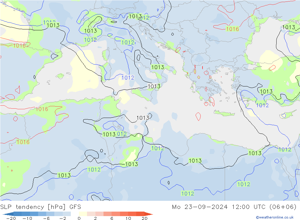 SLP tendency GFS Mo 23.09.2024 12 UTC