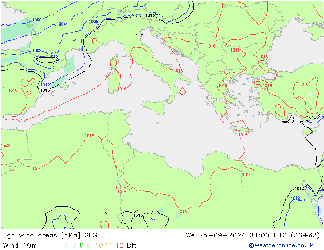 High wind areas GFS  25.09.2024 21 UTC