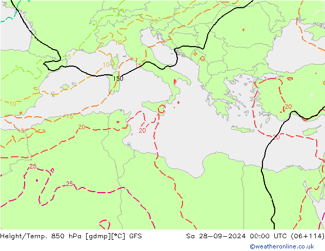 Height/Temp. 850 hPa GFS  28.09.2024 00 UTC