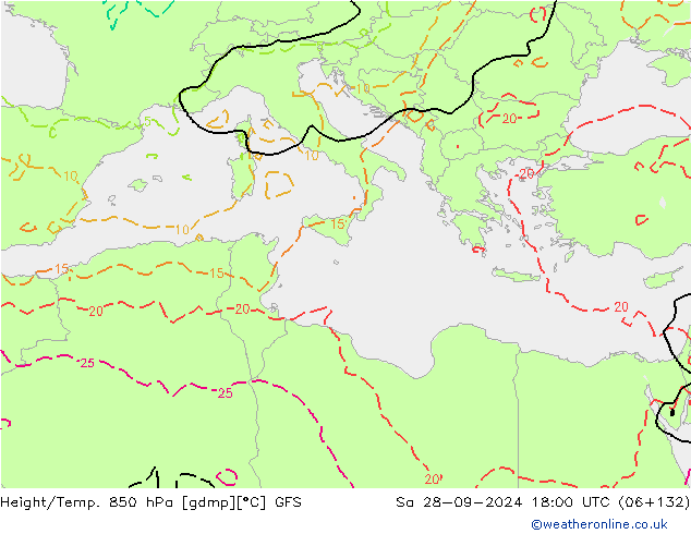 Hoogte/Temp. 850 hPa GFS september 2024