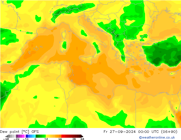 Dew point GFS Fr 27.09.2024 00 UTC