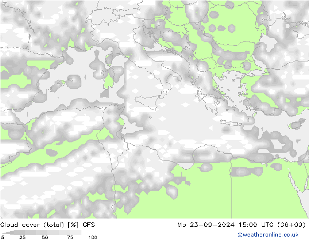 Bewolking (Totaal) GFS ma 23.09.2024 15 UTC