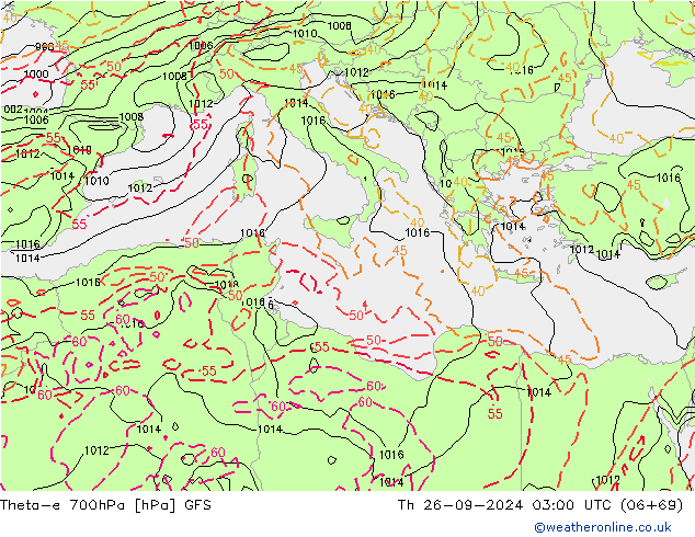 Theta-e 700hPa GFS do 26.09.2024 03 UTC