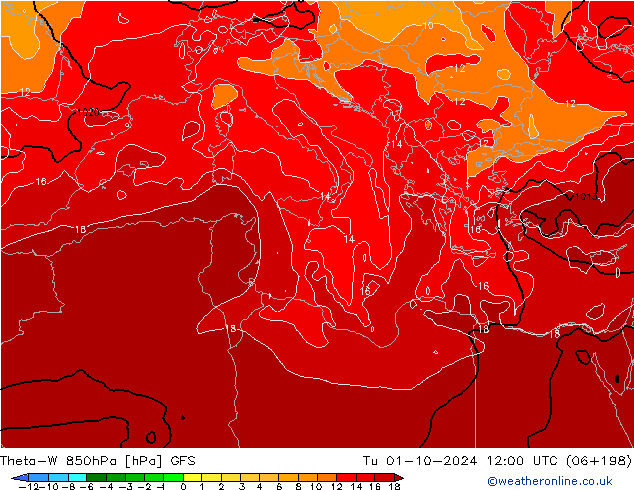 Theta-W 850hPa GFS di 01.10.2024 12 UTC