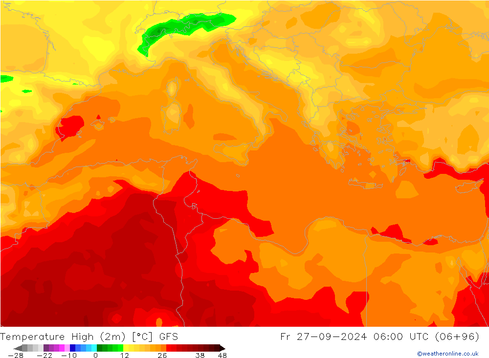 Maksimum Değer (2m) GFS Cu 27.09.2024 06 UTC