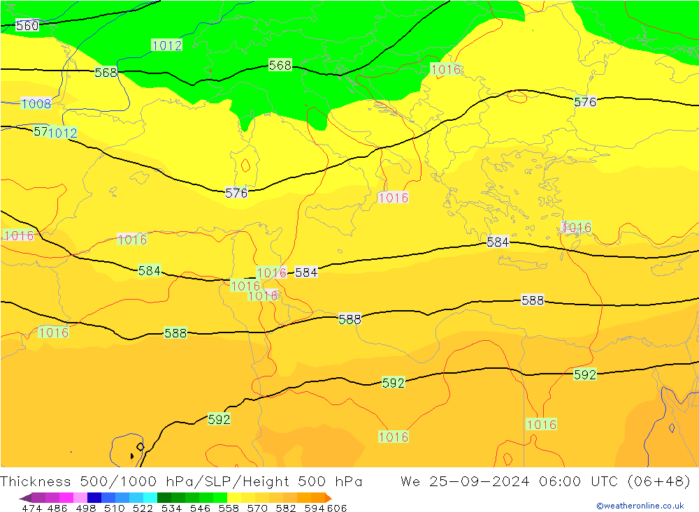 Thck 500-1000hPa GFS mer 25.09.2024 06 UTC