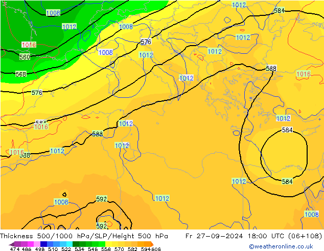 Thck 500-1000гПа GFS пт 27.09.2024 18 UTC