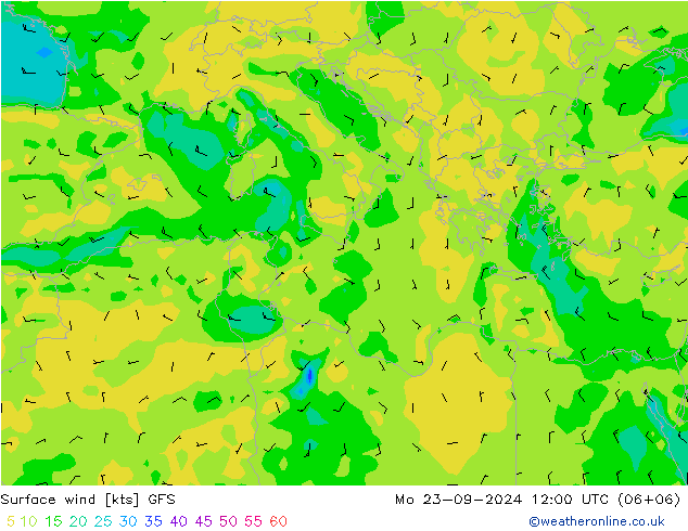 Viento 10 m GFS lun 23.09.2024 12 UTC