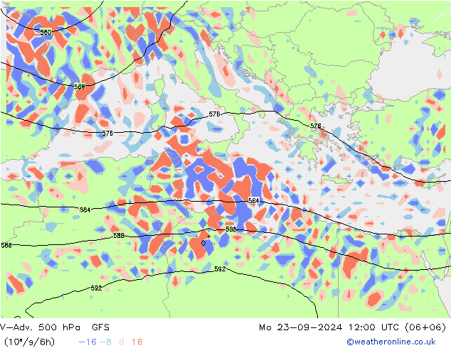 V-Adv. 500 hPa GFS Mo 23.09.2024 12 UTC