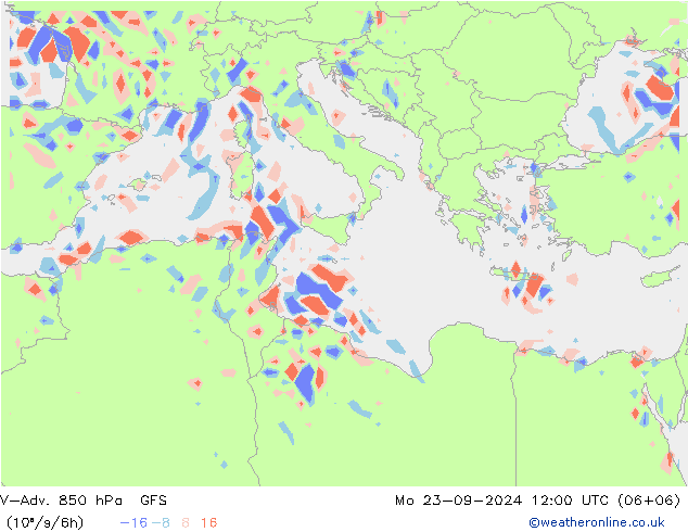 V-Adv. 850 hPa GFS lun 23.09.2024 12 UTC