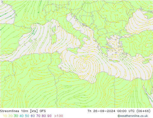 Streamlines 10m GFS Th 26.09.2024 00 UTC