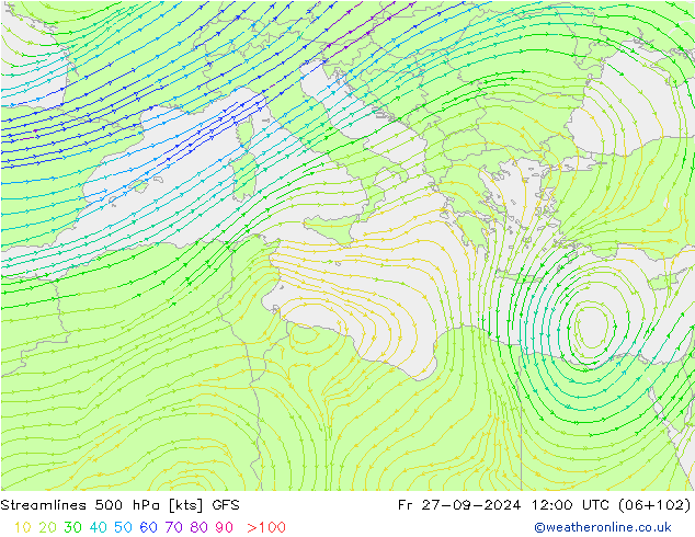 Streamlines 500 hPa GFS Fr 27.09.2024 12 UTC