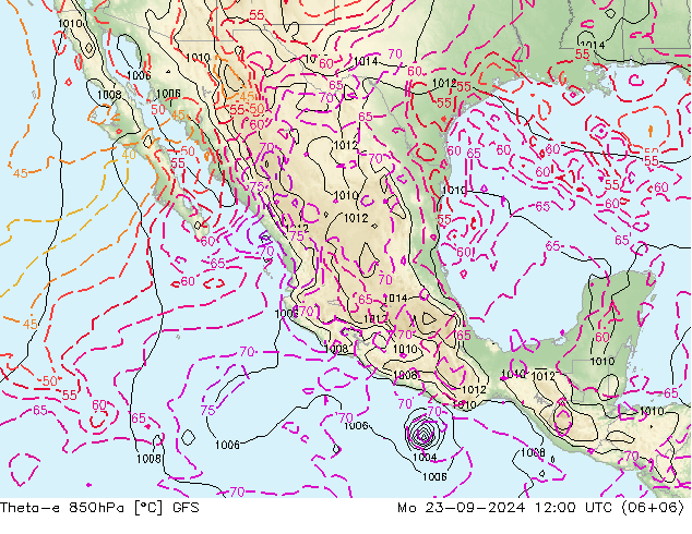 Theta-e 850hPa GFS Mo 23.09.2024 12 UTC