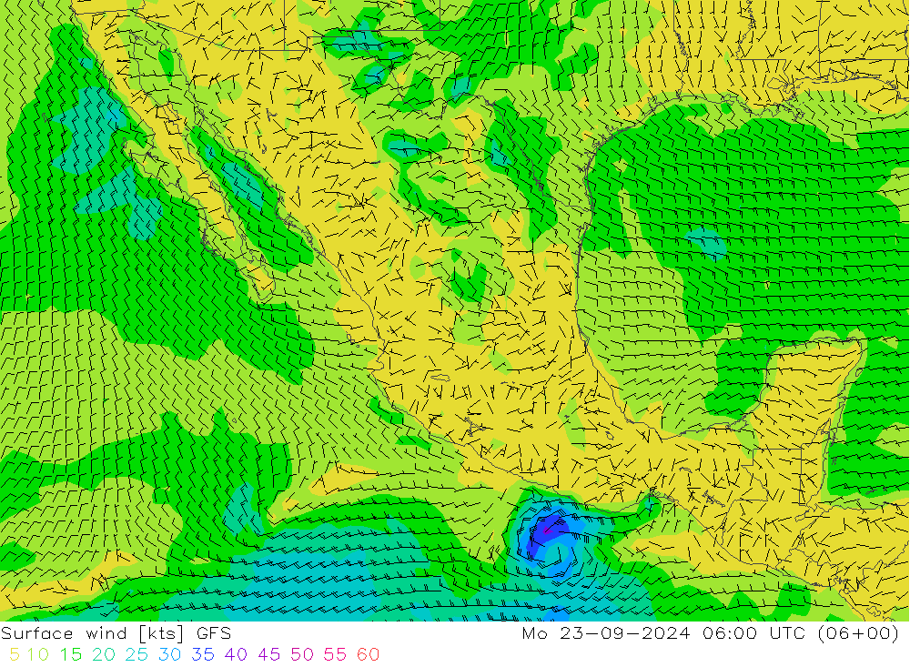 Vent 10 m GFS lun 23.09.2024 06 UTC