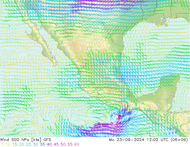 Viento 500 hPa GFS lun 23.09.2024 12 UTC