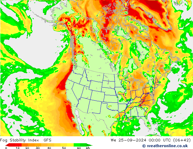 Fog Stability Index GFS  25.09.2024 00 UTC