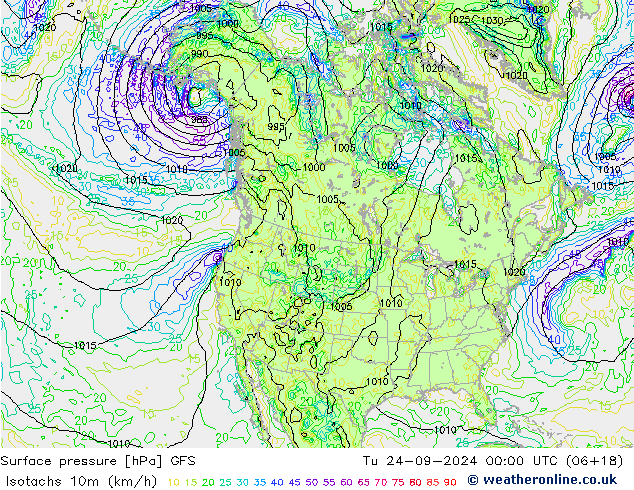 Isotaca (kph) GFS mar 24.09.2024 00 UTC