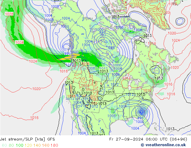 Jet Akımları/SLP GFS Cu 27.09.2024 06 UTC