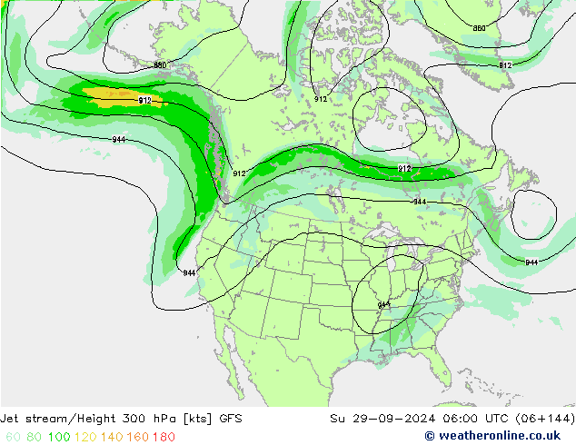 Jet stream GFS Dom 29.09.2024 06 UTC