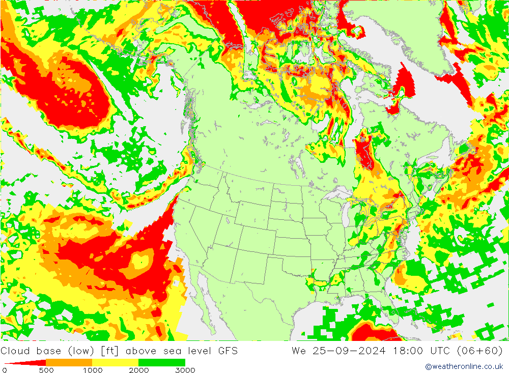 Cloud base (low) GFS ср 25.09.2024 18 UTC