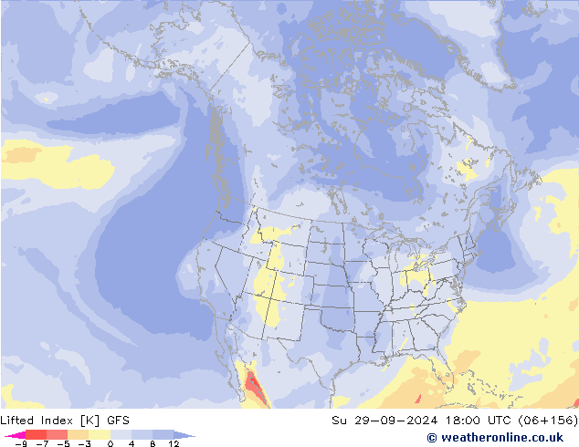 Lifted Index GFS Su 29.09.2024 18 UTC