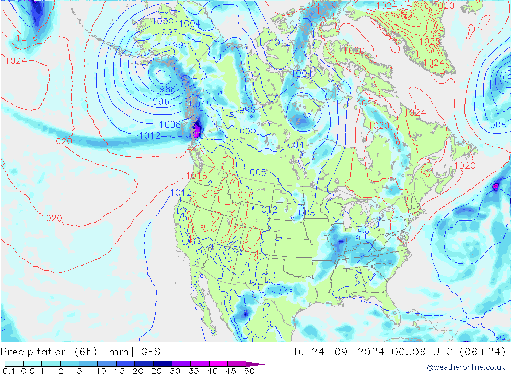 Z500/Rain (+SLP)/Z850 GFS Di 24.09.2024 06 UTC