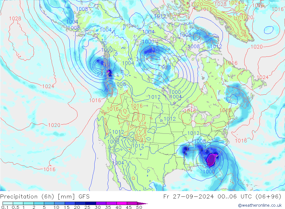 Precipitation (6h) GFS Fr 27.09.2024 06 UTC