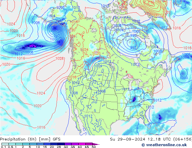 Z500/Rain (+SLP)/Z850 GFS Su 29.09.2024 18 UTC