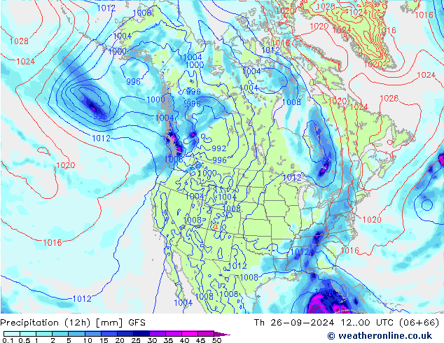 Précipitation (12h) GFS jeu 26.09.2024 00 UTC