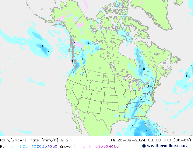 Rain/Snowfall rate GFS чт 26.09.2024 00 UTC