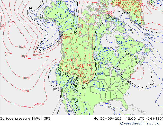 Pressione al suolo GFS lun 30.09.2024 18 UTC