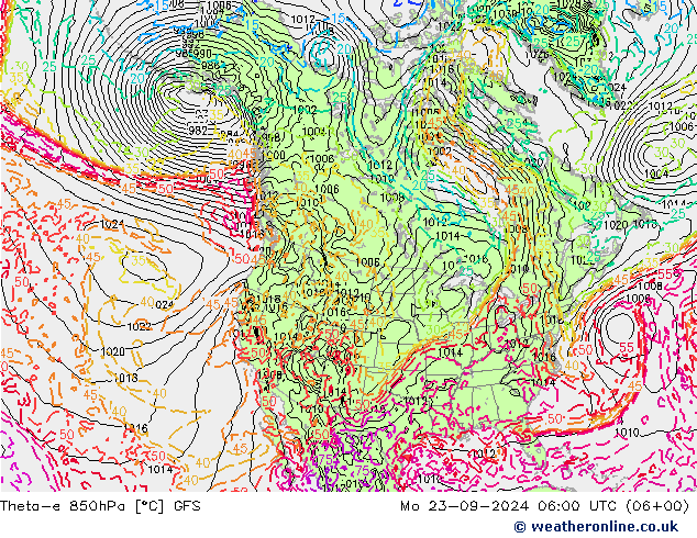 Theta-e 850hPa GFS Mo 23.09.2024 06 UTC