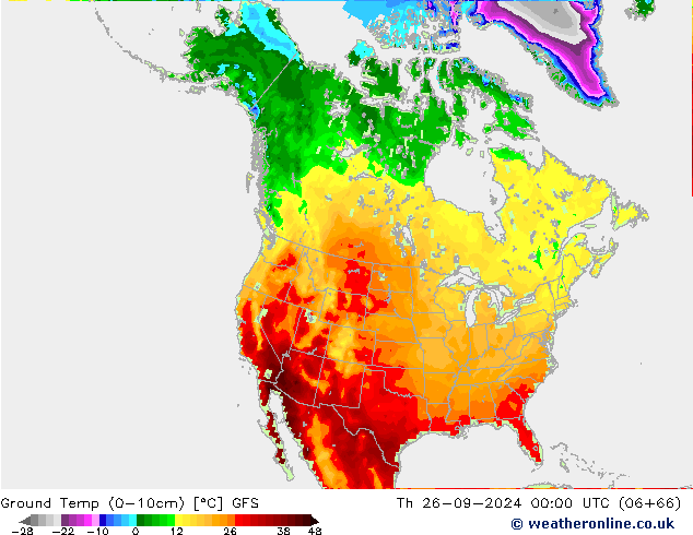 Temp. gruntu (0-10cm) GFS czw. 26.09.2024 00 UTC