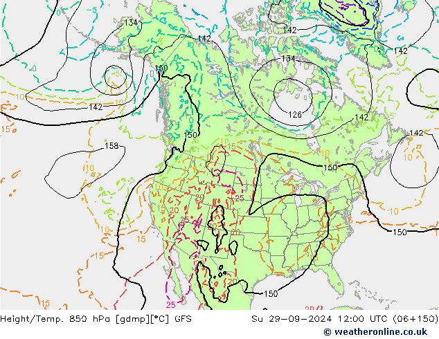 Height/Temp. 850 hPa GFS nie. 29.09.2024 12 UTC